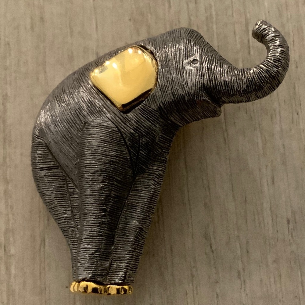 Vintage Signed LC Elephant Brooch
